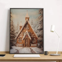 Whimsical Winter Forest Scene Poster, Gingerbread Church Wall Art, Comfy Christmas Village Print, Festive Holiday Decor Poster Present