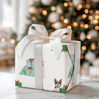 Adorable Puppy Christmas Wrapping Paper, Watercolor Dog Wrapping Paper, Pet Lover Holiday Wrapping Paper Roll, Festive Xmas Present Gift Wrap