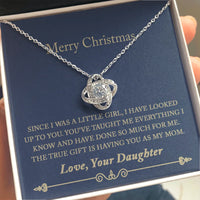 14k White Gold Love Knot Necklace, Mom Love Knot Necklace, Cubic Zirconia Mother Love Knot Necklace, Christmas Present from Daughter