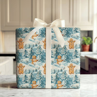 Snowy Forest Holiday Gift Wrap, Gingerbread Man Christmas Wrapping Paper, Adorable Winter Cookie Wrapping Paper
