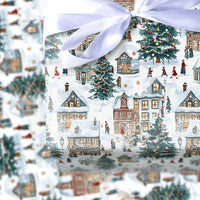 Nostalgic Winter Town Holiday Gift Wrap, Snowy Christmas Village Wrapping Paper, Classic Xmas Wrapping Paper Roll, Festive Holiday Gift Wrap