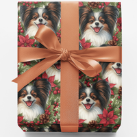 Poinsettia Christmas Gift Wrap, Papillon Dog Wrapping Paper, Festive Dog Lover Present Wrap, Holiday Puppy Wrapping Paper Roll