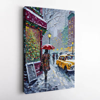 Snowy New York City Canvas Print, NYC Christmas Canvas Wall Art, Winter NYC Street Canvas Decor, Festive Cityscape Wall Art, Holiday Present