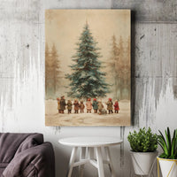 Winter Forest Scene Canvas Print, Vintage Christmas Tree Canvas Wall Art, Nostalgic Holiday Canvas Decor, Rustic Xmas Wall Art Present