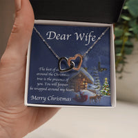 Double Heart Pendant Necklace, Interlocking Hearts Necklace for Wife, Polished Surgical Steel Jewelry, Romantic Christmas Present from Husband