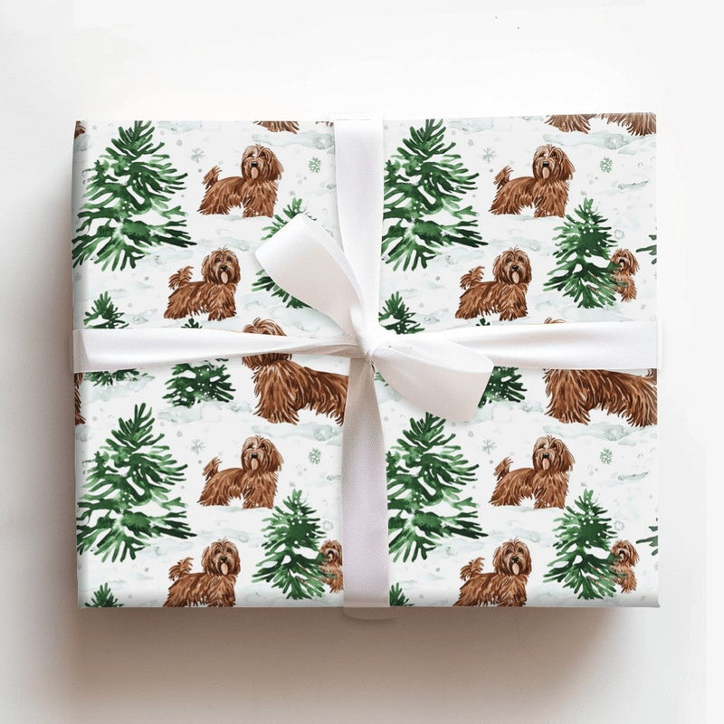 Winter Snow Tree Gift Wrap, Havanese Dog Christmas Wrapping Paper, Watercolor Dog Holiday Wrapping Paper, Adorable Pet Lover Gift Wrap Roll