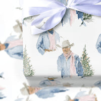 Western Holiday Gift Wrap, Cowboy with Christmas Tree Wrapping Paper, Watercolor Rustic Christmas Wrapping Paper, Country Gift Wrap Roll