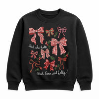 Festive Coquette Holiday Ribbon Crewneck, Christmas Bow Sweatshirt, Adorable Winter Pullover, Retro Merry Xmas Graphic Sweater Present