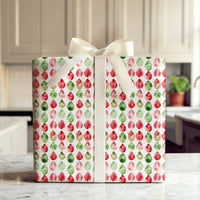 Red and Green Christmas Gift Wrap, Watercolor Gem Teardrop Wrapping Paper, Retro Holiday Teardrop Wrapping Paper, Festive Gift Wrap Roll