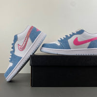 Low Top Sneakers, Blue White Pink Colorway, Lace Up Design, Casual Gift for Sneaker Fans