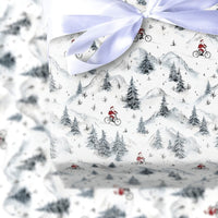 Watercolor Cycling Gift Wrap, Mountain Biking Santa Wrapping Paper, MTB Christmas Wrapping Paper, Cyclist Holiday Gift Wrap Paper
