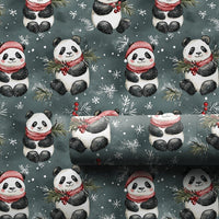 Santa Hat Teal Gift Wrap, Watercolor Panda Christmas Wrapping Paper, Adorable Winter Panda Wrapping Paper, Holiday Animal Present Paper