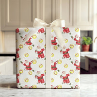 Sports Santa Holiday Gift Wrap Roll, Pitching Santa Softball Christmas Wrapping Paper, Fastpitch Present Paper, Athlete Gift Wrap