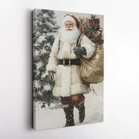 Classic Christmas Tree Painting Print, Vintage Santa Claus Canvas Art, Nostalgic Santa Canvas Wall Art, Retro Holiday Wall Decor Canvas