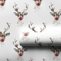 Red Nosed Deer Gift Wrap, Watercolor Reindeer Wrapping Paper, Adorable Christmas Reindeer Wrapping Paper, Whimsical Holiday Gift Wrap Roll