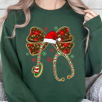Coquette Bow Stethoscope Crewneck, Christmas Nurse Sweatshirt, Adorable RN Nursing Holiday Sweater, Medical Hospital Staff Xmas Present