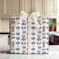Dumbbell Gym Gift Wrap, Weightlifting Santa Wrapping Paper, Fitness Christmas Wrapping Paper, Lifter Present Paper