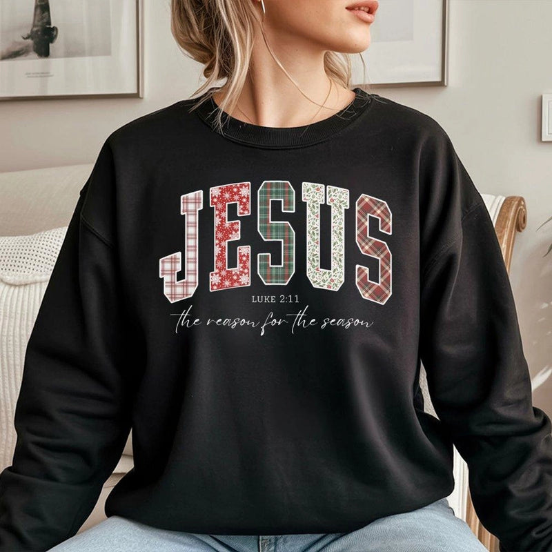 Plaid Religious Christmas Sweater, Jesus the Reason for the Season Sweatshirt, Christian Holiday Crewneck Sweatshirt, Faith Graphic Pullover