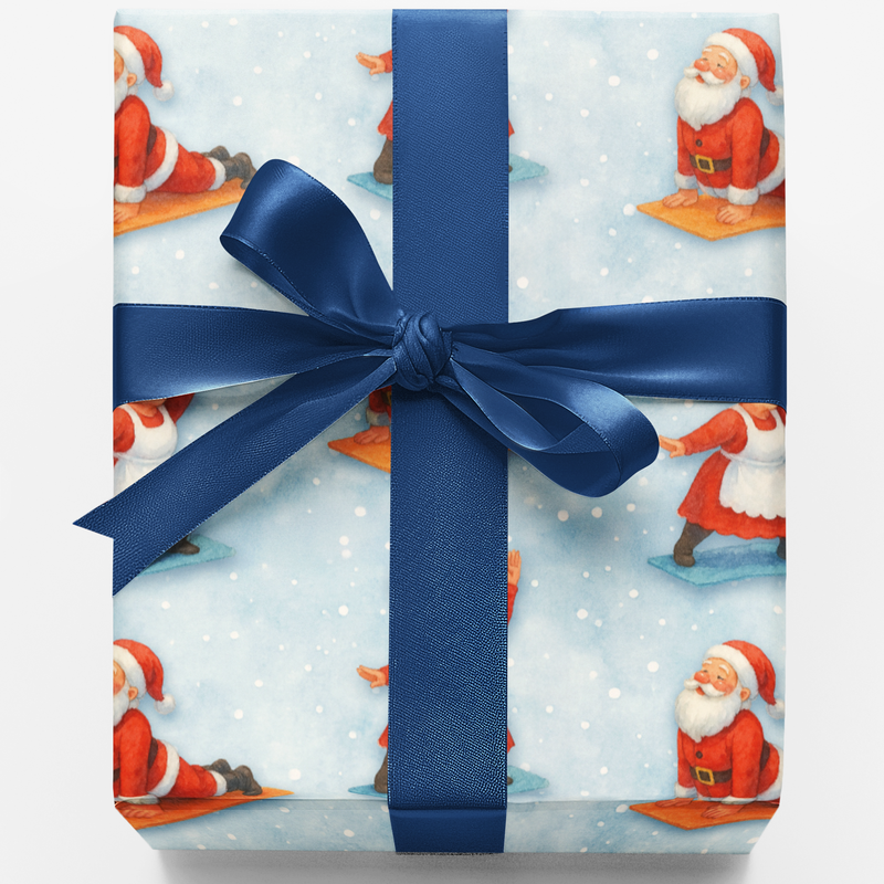 Humorous Fitness Christmas Wrapping Paper, Yoga Santa Gift Wrap Paper, Holiday Yoga Present Paper Roll, Adorable Xmas Gift Wrap, Winter Present Paper