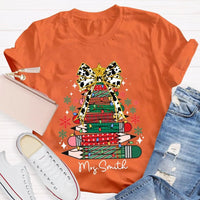 Bow and Colored Pencil Holiday Graphic Tee, Personalized Christmas Tree T-Shirt, Custom Teacher Christmas Shirt, Adorable School Holiday Tee
