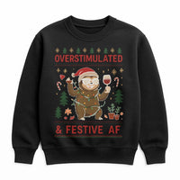Humorous Wine Christmas Sweatshirt, Overstimulated Sloth Sweatshirt, Adorable Sloth Holiday Crewneck, Comfy Animal Pullover Sweater, Xmas Present