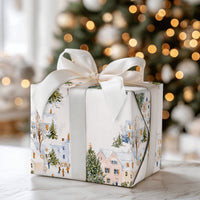 Watercolor Winter Wonderland Gift Wrap, Snowy Village Christmas Wrapping Paper, Holiday Village Wrapping Paper, Festive Gift Wrap Roll