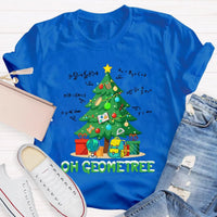 Humorous Geometry Pun Christmas T-Shirt, Oh Geometree Math Teacher Shirt, Holiday Math Teacher Graphic Tee, Xmas Math Teacher Holiday Present