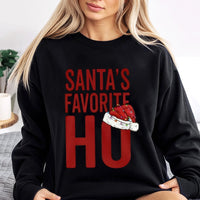 Humorous Naughty Christmas Sweater, Santa's Favorite Ho Sweatshirt, Retro Holiday Quote Crewneck, Humorous Xmas Party Pullover Sweatshirt