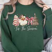 Leopard Print Christmas Tree Crewneck, Tis the Season Retro Santa Sweatshirt, Preppy Western Holiday Sweater, Adorable Xmas Present for Her