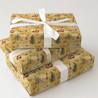 Woodland Animal Christmas Gift Wrap, Winter Fox Wrapping Paper, Adorable Scarf Fox Holiday Wrapping Paper, Forest Present Wrapping Paper