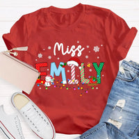 Custom Snowflake Holiday T-Shirt, Personalized Christmas Lights Teacher Shirt, Festive Classroom Graphic Tee, Teacher Xmas Present