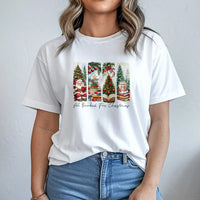 Bookish Christmas Tree Tee, All Booked for Christmas Shirt, Vintage Santa Book Stack T-Shirt, Comfy Reader Holiday Tee, Xmas Present