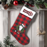 Red Black Buffalo Plaid Holiday Stocking, Tuxedo Cat Christmas Stocking, Personalized Christmas Stocking, Pet Lover Xmas Fireplace Decor