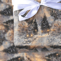 Winter Dusk Landscape Gift Wrap, Snowy Forest Lamppost Wrapping Paper, Scenic Christmas Wrapping Paper, Comfy Holiday Gift Wrap Paper Roll
