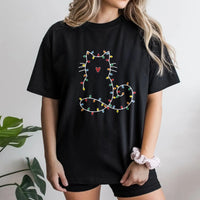 Adorable Kitty Holiday Shirt, Fairy Lights Cat Christmas T-Shirt, Minimalist Cat Graphic Tee, Comfy Xmas Cat Lover Apparel, Cat Mom Holiday Present