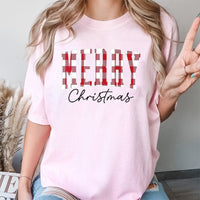 Red Plaid Buffalo Check Holiday Tee, Merry Christmas T-Shirt, Vintage Festive Typography Graphic Shirt, Comfy Xmas Apparel Present