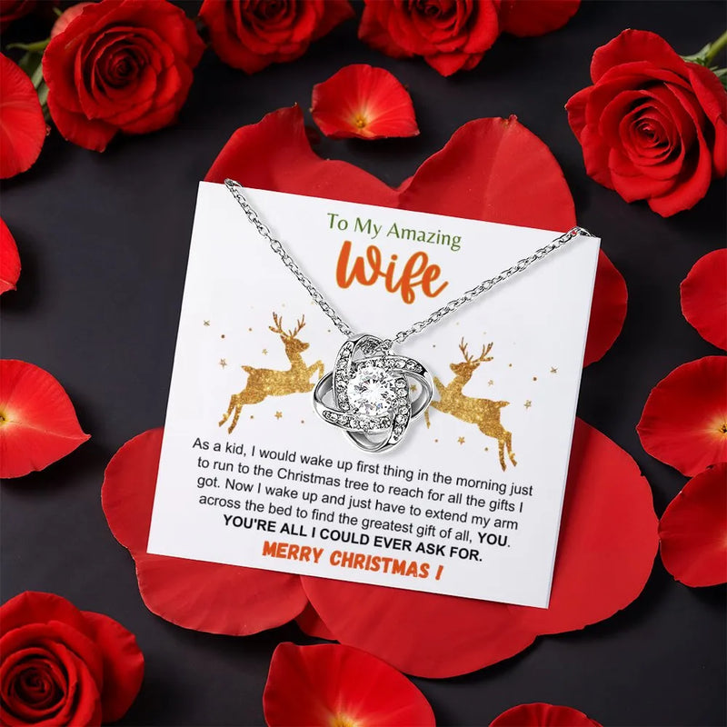 Rotating Rose Box Knot Pendant, Wife Love Knot Necklace, Romantic Christmas Love Knot Necklace, Holiday Present for Her, Love Knot Jewelry