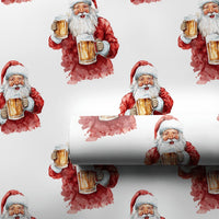 Watercolor Christmas Gift Wrap, Humorous Santa Drinking Beer Wrapping Paper, Humorous Holiday Wrapping Paper