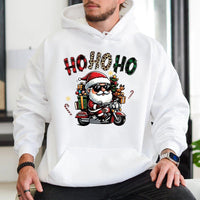 Cool Motorcycle Santa Hoodie, Biker Santa Hoodie, Humorous Ho Ho Ho Christmas Hoodie, Vintage Holiday Graphic Sweatshirt, Xmas Present for Him