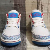 Low Top Sneakers, Off White Blue Red Colorway, Lace Up Design, Casual Gift for Sneaker Fans