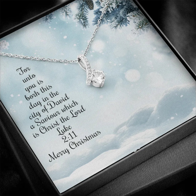 Christmas Scripture Pendant Necklace, Luke 2:11 Bible Verse Necklace, 14k White Gold Stainless Steel Jewelry, Religious Present for Women