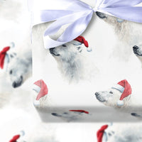 Watercolor Arctic Animal Gift Wrap, Polar Bear Christmas Wrapping Paper, Santa Hat Polar Bear Wrapping Paper, Winter Holiday Gift Wrap