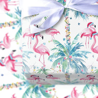 Coastal Palm Tree Gift Wrap, Tropical Flamingo Wrapping Paper, Beach Christmas Flamingo Wrapping Paper, Holiday Present Gift Wrap Roll