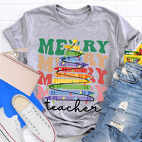 Holiday Classroom Graphic Shirt, Crayon Christmas Tree Teacher T-Shirt, Adorable Festive Xmas Tee, Present for Teachers