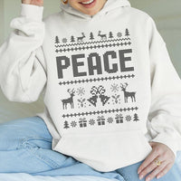 Reindeer Snowflake Pattern Sweatshirt, Peace Ugly Christmas Hoodie, Retro Holiday Fair Isle Pullover, Comfy Xmas Hooded Sweater for Couples