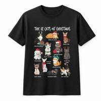Festive Feline Holiday Graphic Tee, 12 Cats of Christmas T-Shirt, Humorous Kitten Xmas Shirt, Adorable Cat Lover Winter Graphic Top