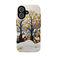Snowy Town Golden Trees Holiday Case, Winter Village Phone Case iPhone, Comfy Christmas Tough Phone Case, Winter Wonderland Phone Cover