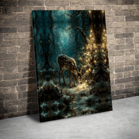 Christmas Forest Deer Canvas Print, Magical Winter Fawn Canvas Wall Art, Enchanted Holiday Fawn Canvas, Woodland Animal Winter Wall Decor