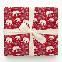 Festive Red Elephant Gift Wrap, Watercolor White Elephant Wrapping Paper, Christmas Elephant Wrapping Paper, Winter Botanical Present Wrap