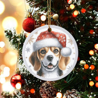 Santa Hat Dog Ceramic Ornament, Beagle Christmas Ornament, Festive Hound Puppy Tree Ornament, Dog Lover Holiday Keepsake Decoration Present